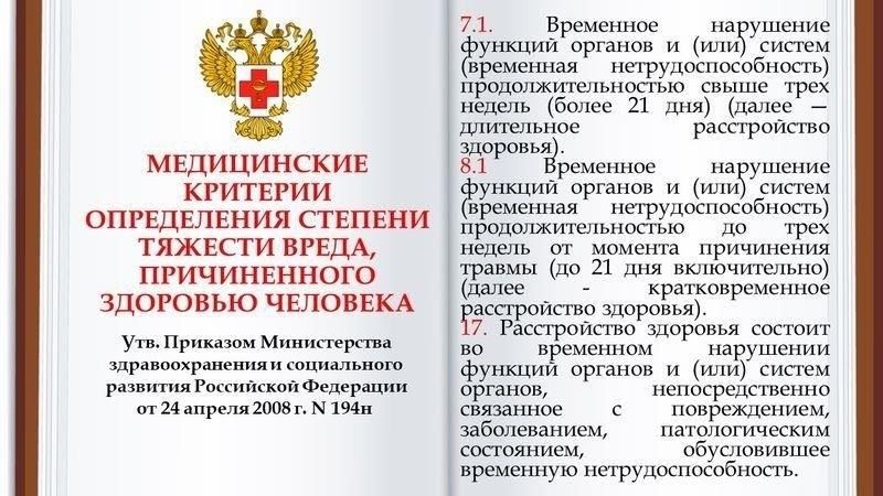 Медицинские критерии для оценки травм средней тяжести